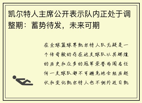 凯尔特人主席公开表示队内正处于调整期：蓄势待发，未来可期